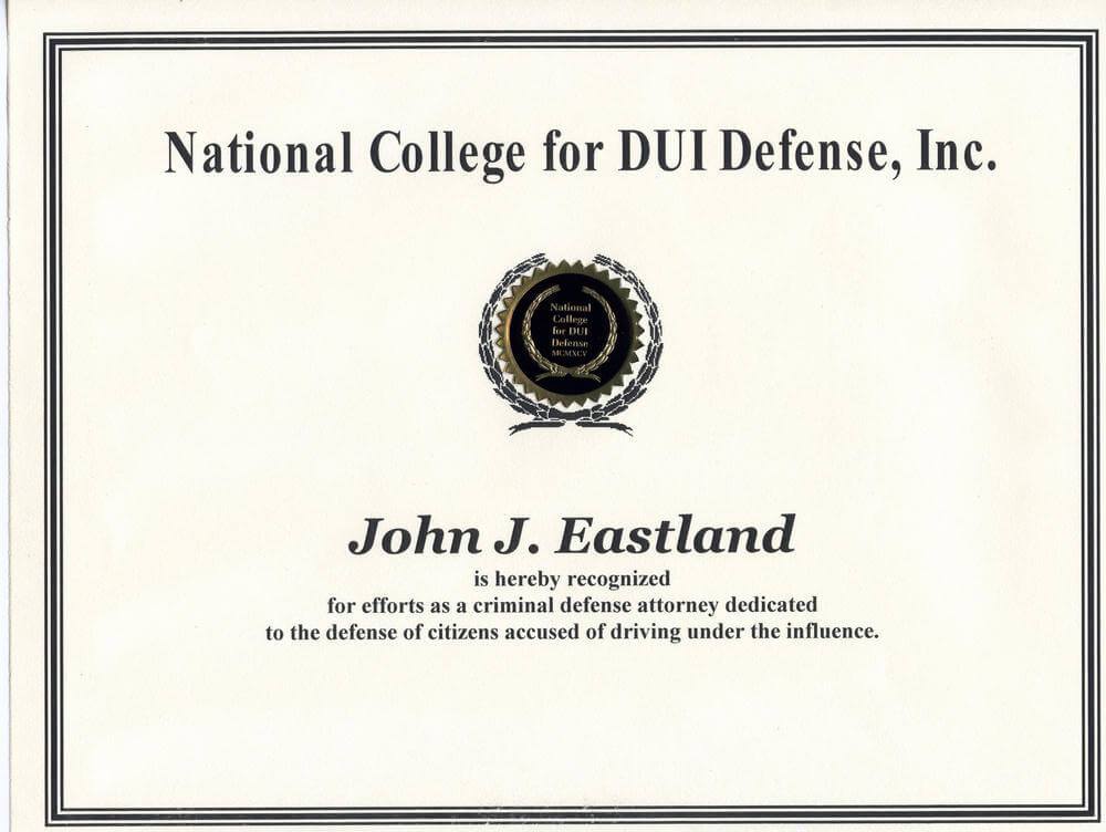 National College For DUI Defense Certificate